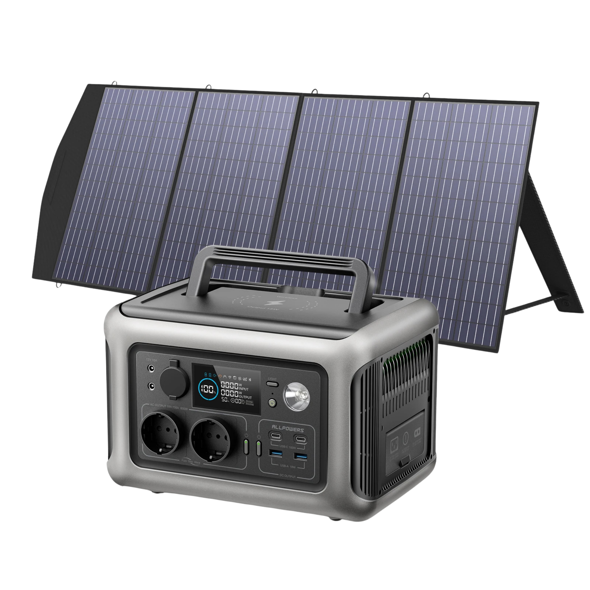 allpowers draagbare powerstation 600w met 200w zonnepaneel voor camper