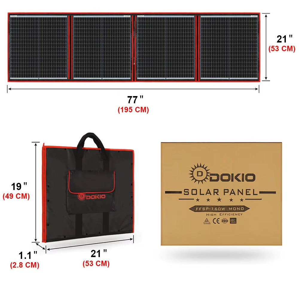 Dokio Draagbare Zonnepaneel 160W | Opvouwbaar zonnepaneel