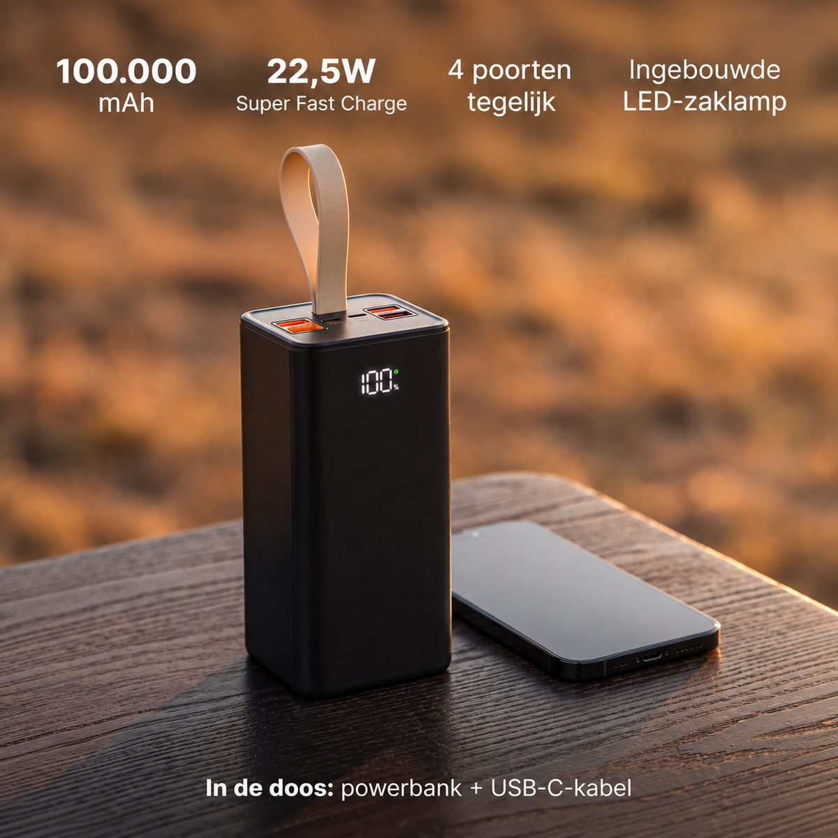 powerbank 100000mah met super fast charge en led zaklamp