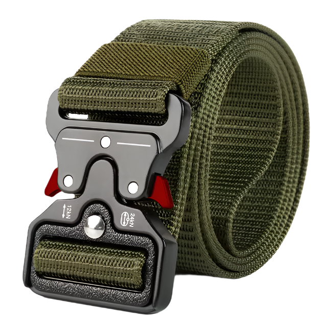 Army green tactical belt with metal buckle