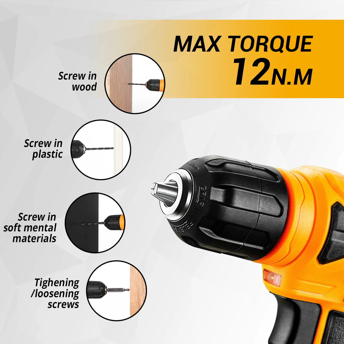 DEKO-Bohrmaschine mit maximal 12 Nm Drehmoment