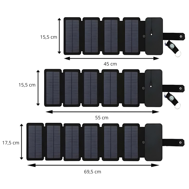 Faltbares Solarladegerät mit 4, 5 oder 6 Panels und Maßen