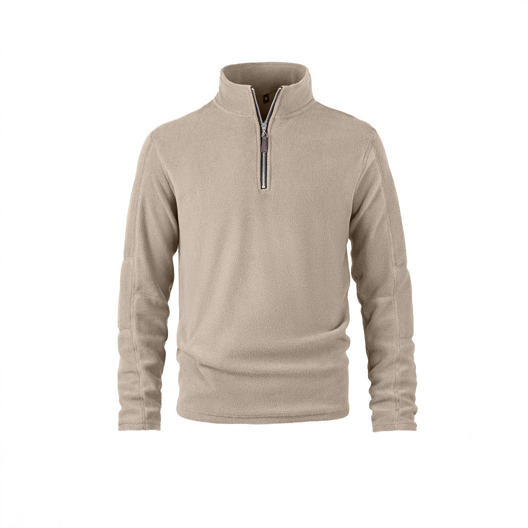 Khaki fleece trui heren met halve rits