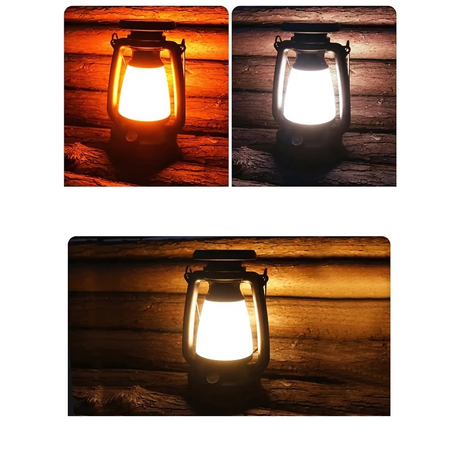 Drei Lichtmodi der Retro-Campinglampe