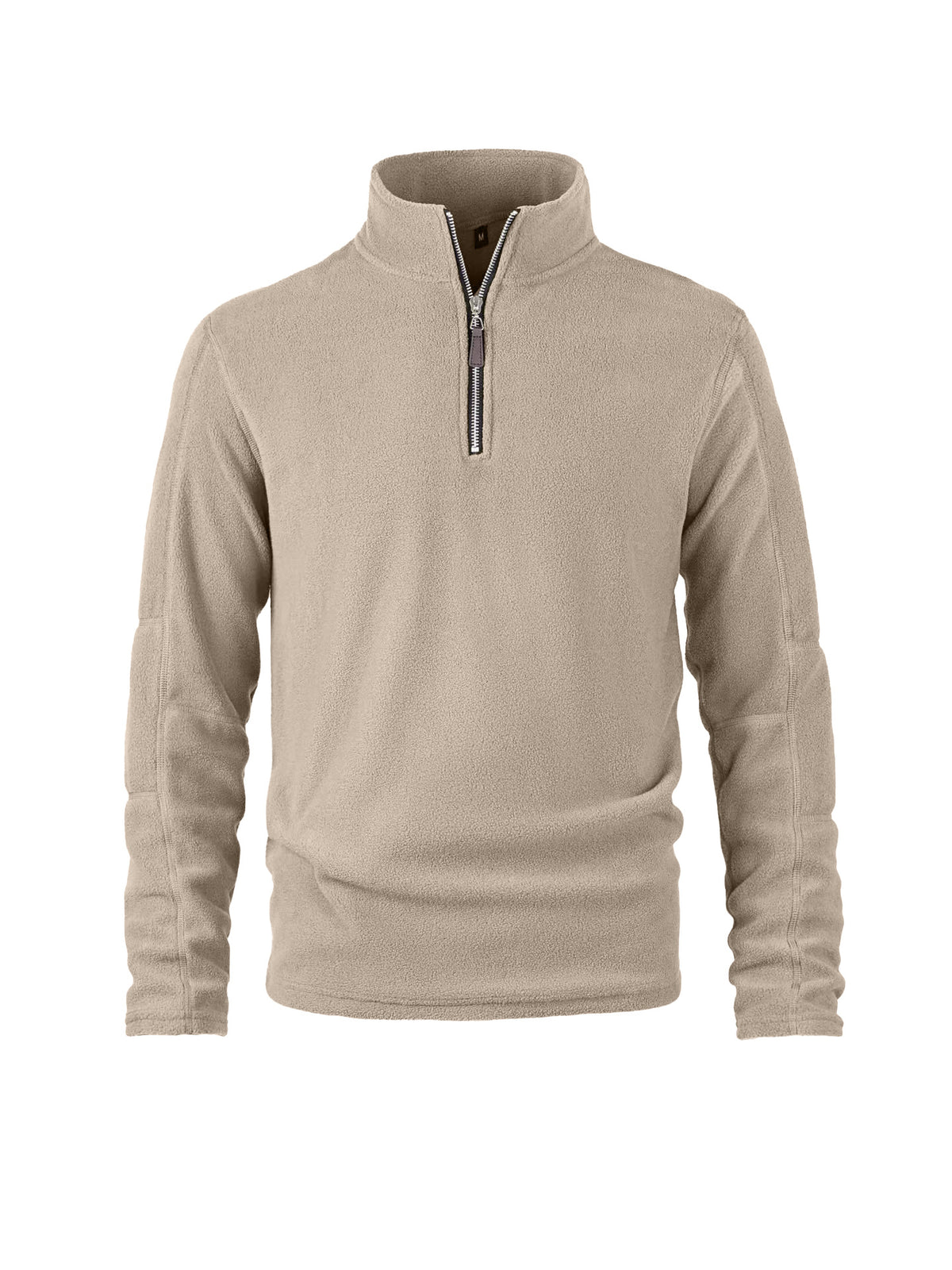 Khaki fleece pullover met halve rits, vooraanzicht