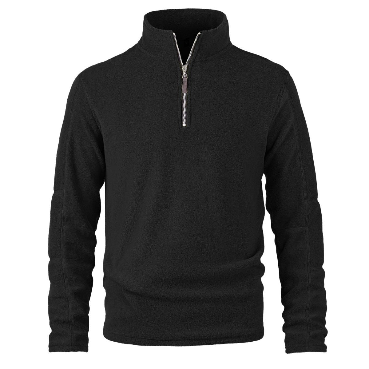 Zwarte fleece pullover met rits, close-up