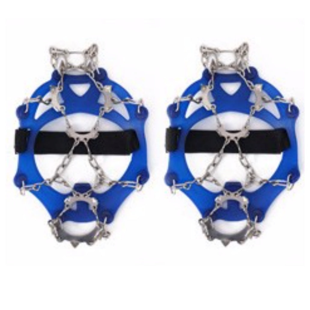 Paar blauwe schoenspikes met stalen tanden