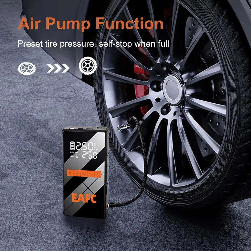 Air compressor inflating a car tyre
