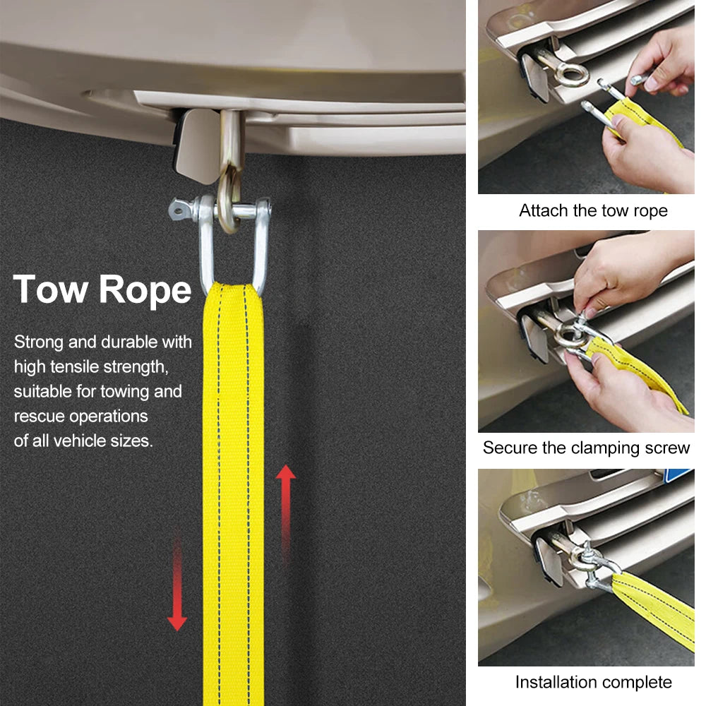 Tow rope from the car emergency kit in use