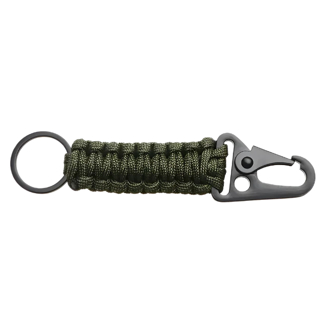Army green paracord keychain with carabiner