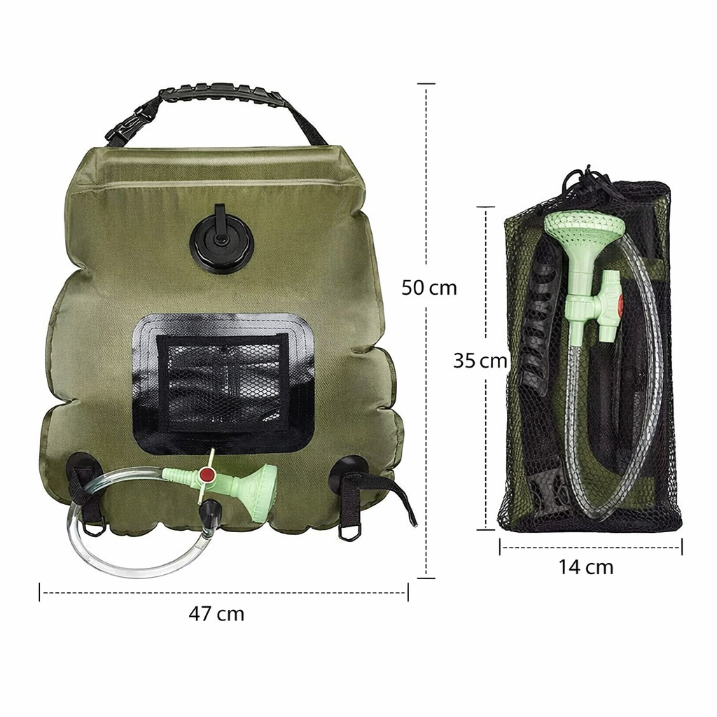 Camping douchezak 20L – Zonne-energie waterverwarming afmetingen