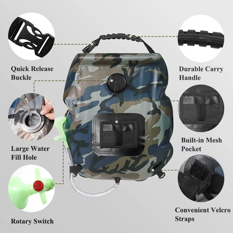 Camping douchezak 20L – Zonne-energie waterverwarming uitleg