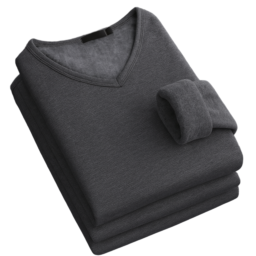 Dunkelgraues Thermoshirt zusammengelegt mit Fleecefutter