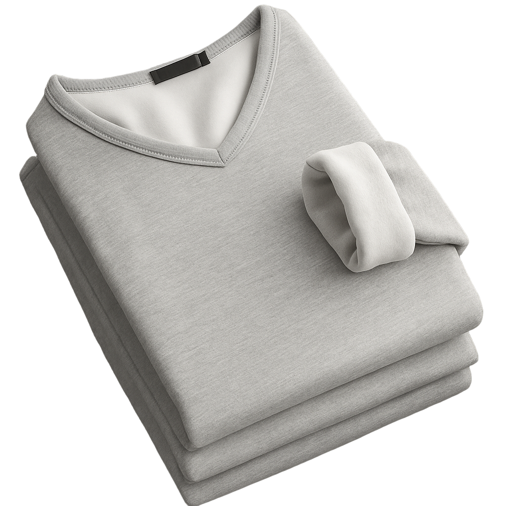 Hellgraues Thermoshirt zusammengelegt mit Fleecefutter