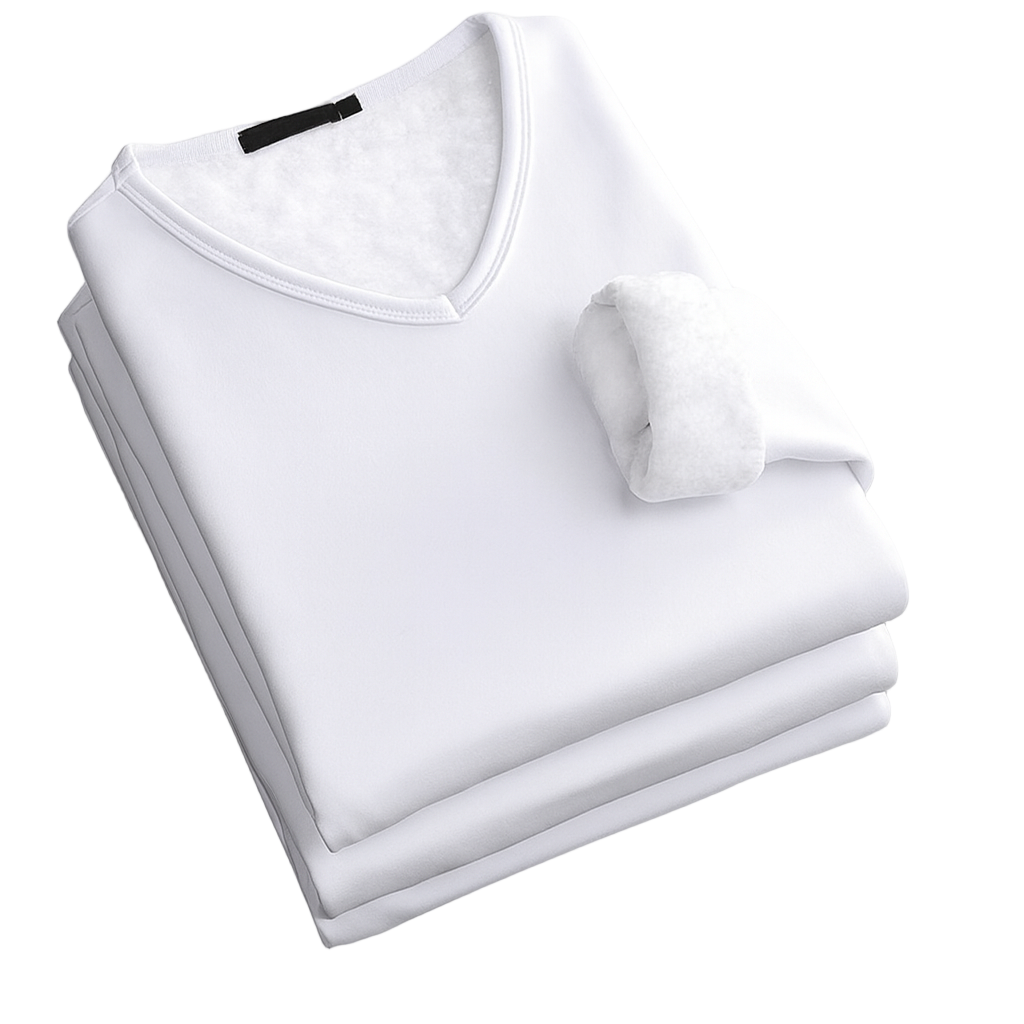 Weißes Thermoshirt zusammengelegt mit sichtbarem Fleecefutter