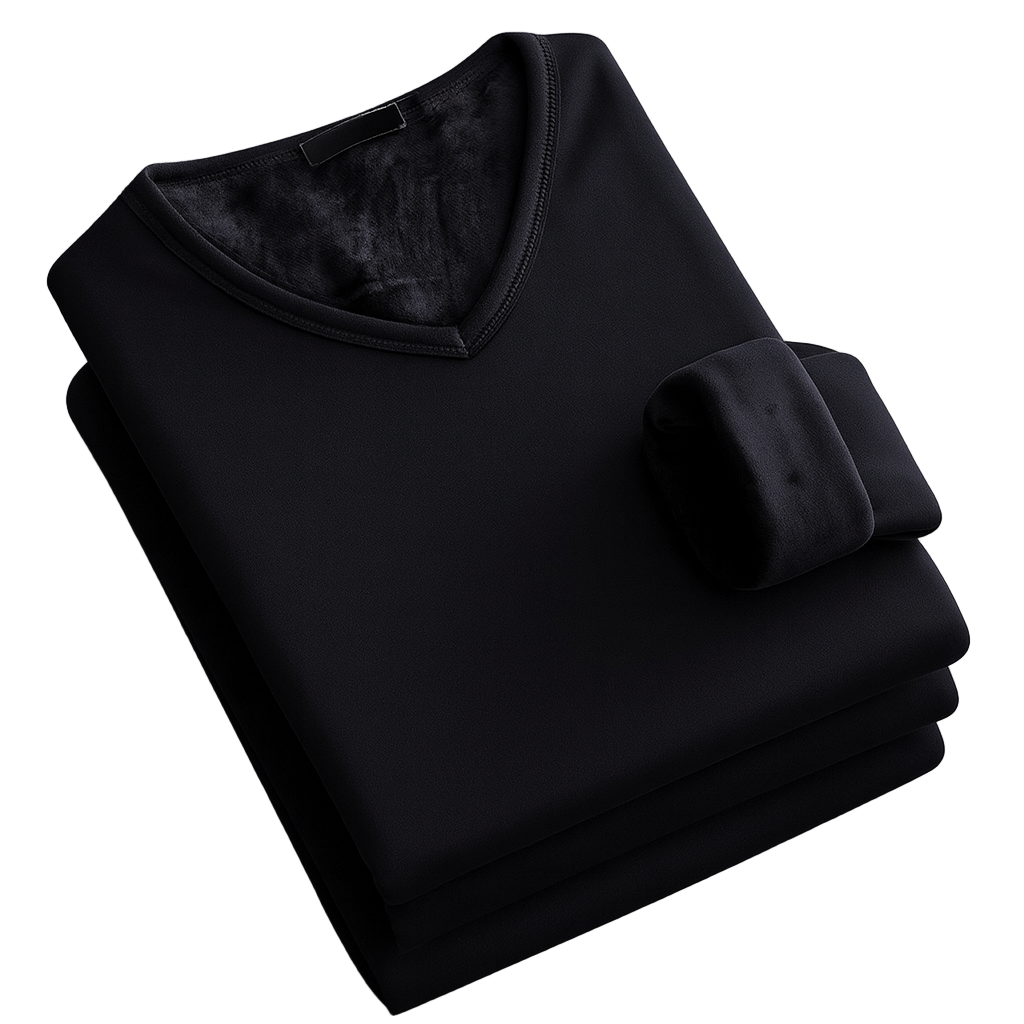 Schwarzes Thermoshirt zusammengelegt mit Fleecefutter