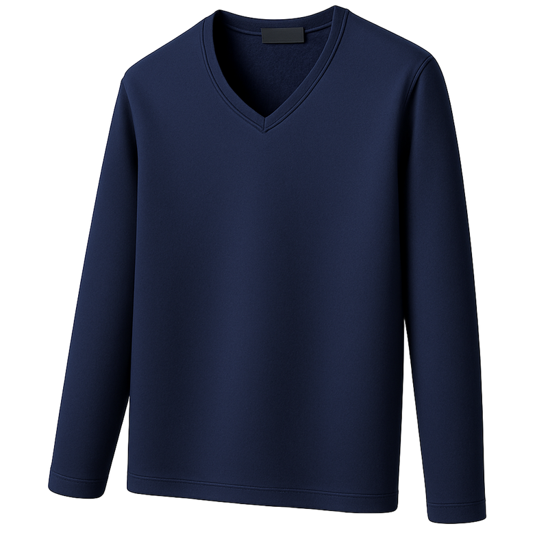 Thermoshirt Heren Winter Donkerblauw – Fleece met V-Hals