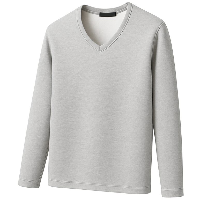 Thermoshirt Heren Winter Lichtgrijs – Fleece met V-Hals