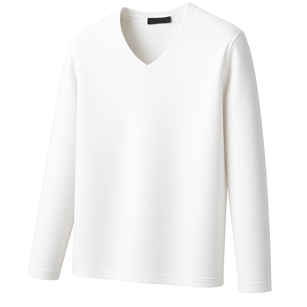 Herren-Thermoshirt mit Fleecefutter und V-Ausschnitt in Weiß