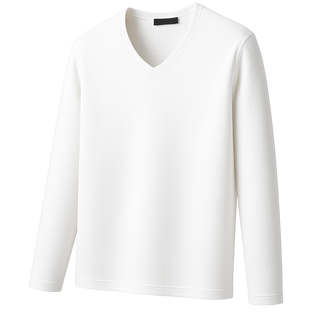 Herren-Thermoshirt mit Fleecefutter und V-Ausschnitt in Weiß