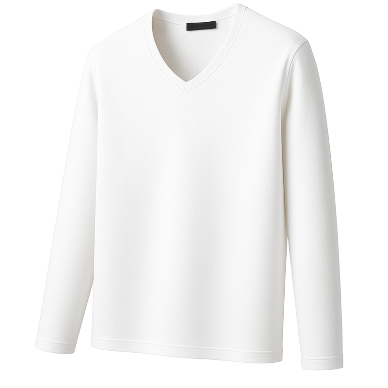 Thermoshirt Heren Winter Wit – Fleece met V-Hals