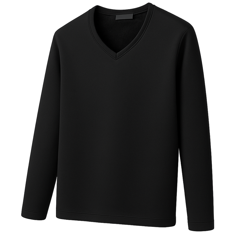Thermoshirt Heren Winter Zwart – Fleece met V-Hals
