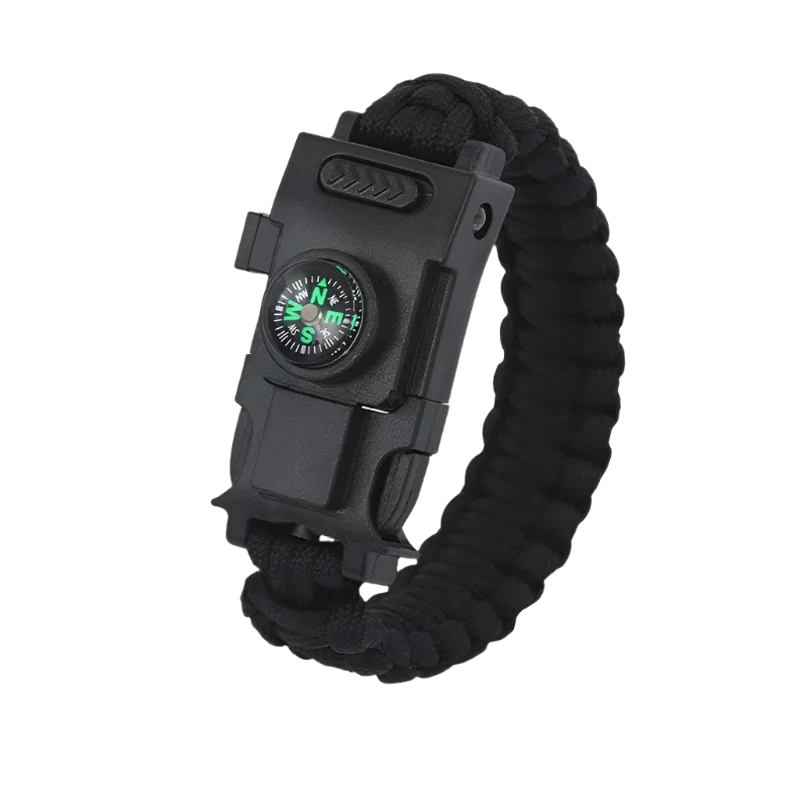 Zwarte paracord armband met kompas en LED-lampje