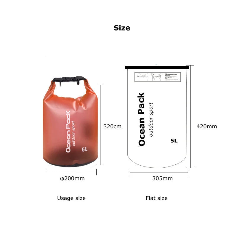 Wasserdichter 5-Liter-PVC-Packsack mit Maßen