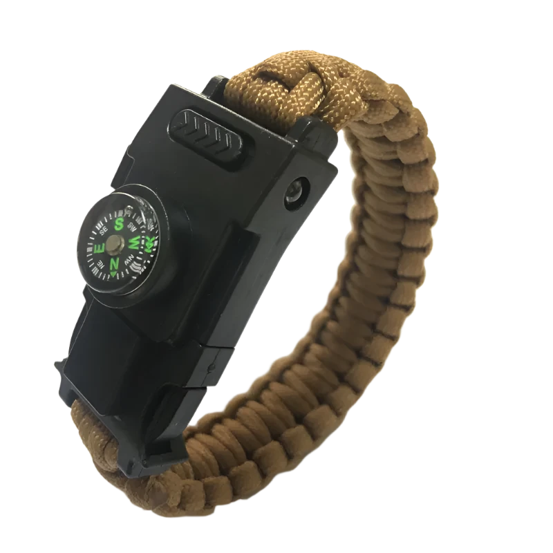 Khaki paracord armband met kompas en LED-lampje