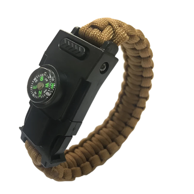Kompas Paracord armband voor survival khaki
