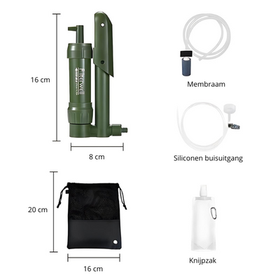 Afmetingen van Waterfilter voor noodgevallen