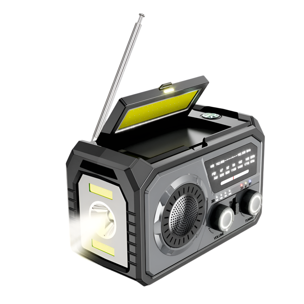 Notfallradio mit 16.000 mAh, Taschenlampe, Solarpanel und Antenne