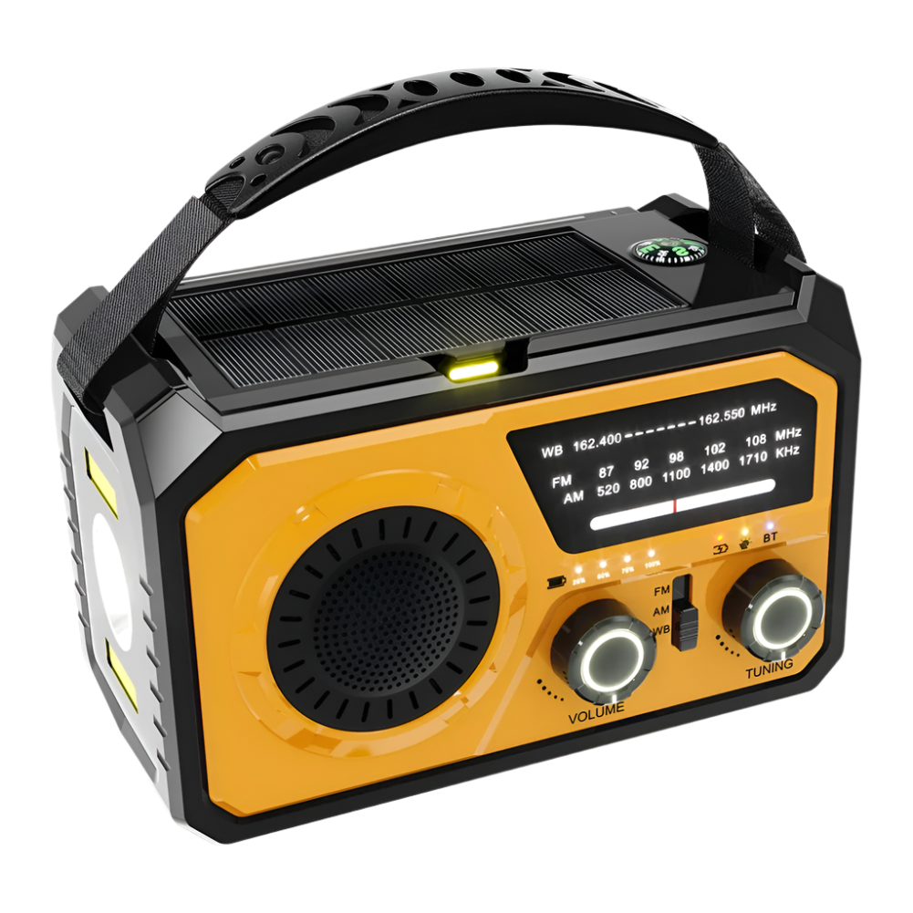 Notfallradio mit 16.000 mAh in Gelb mit Griff und Taschenlampe