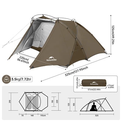 Naturehike kampeertent voor 2 personen bruin afmetingen lichtgewicht