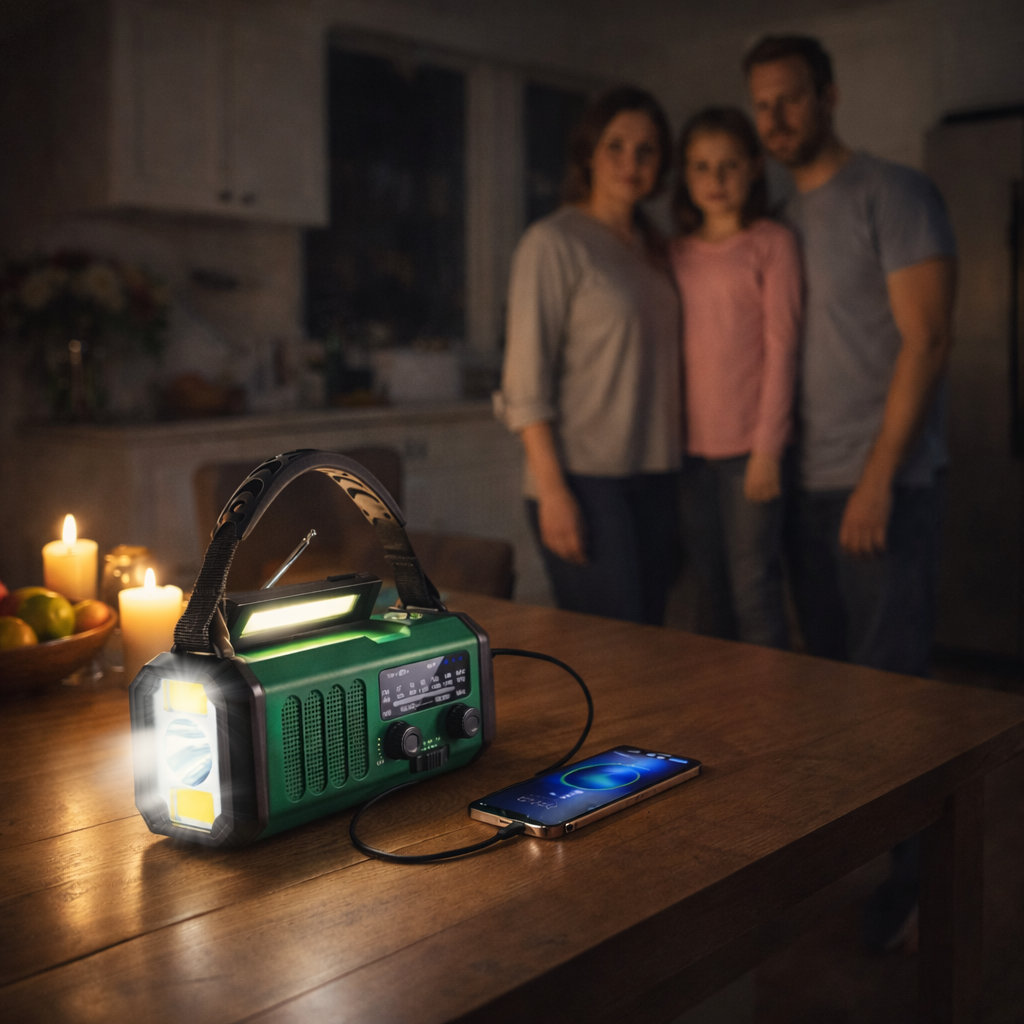 Noodradio Opwindbaar en Zonne-energie - Powerbank 10.000mAh Zaklamp