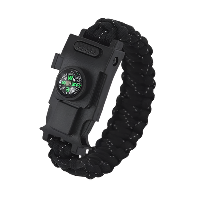 Kompas Paracord armband voor survival zwart wit
