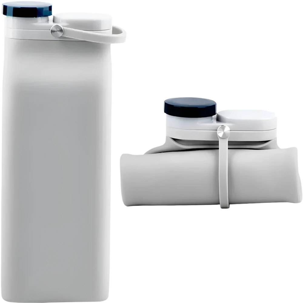 Opvouwbare 600ml siliconen waterfles in cyaan kleur, compact en lichtgewicht, perfect voor outdoor activiteiten en reizen.