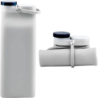 Opvouwbare 600ml siliconen waterfles in cyaan kleur, compact en lichtgewicht, perfect voor outdoor activiteiten en reizen.