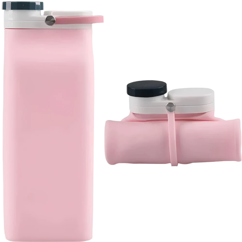 Opvouwbare 600ml siliconen waterfles in cyaan kleur, compact en lichtgewicht, perfect voor outdoor activiteiten en reizen.