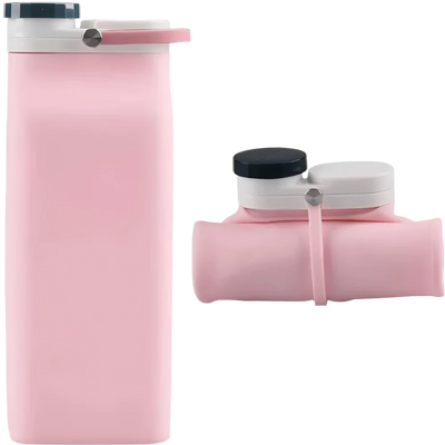 Opvouwbare 600ml siliconen waterfles in cyaan kleur, compact en lichtgewicht, perfect voor outdoor activiteiten en reizen.