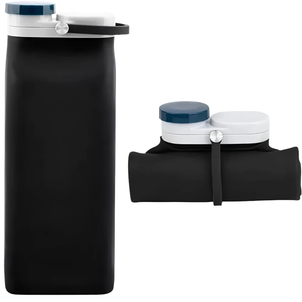 Opvouwbare 600ml siliconen waterfles in cyaan kleur, compact en lichtgewicht, perfect voor outdoor activiteiten en reizen.