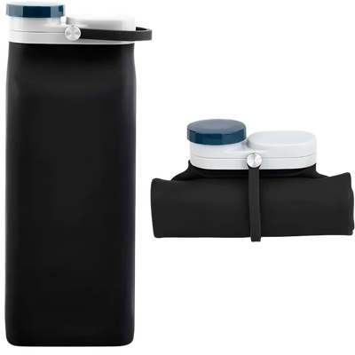 Opvouwbare 600ml siliconen waterfles in cyaan kleur, compact en lichtgewicht, perfect voor outdoor activiteiten en reizen.