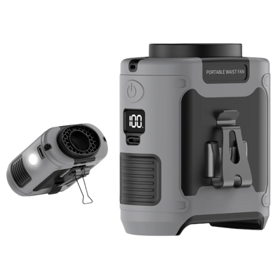 Powerbank met ventilator en zaklamp grijs