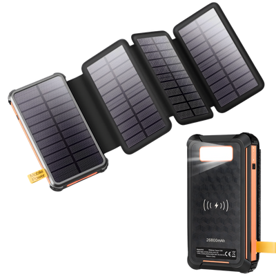 Solar-Powerbank 32000 mAh | 22,5 W Schnellladung | Faltbares Solarpanel | Kabelloses Laden 