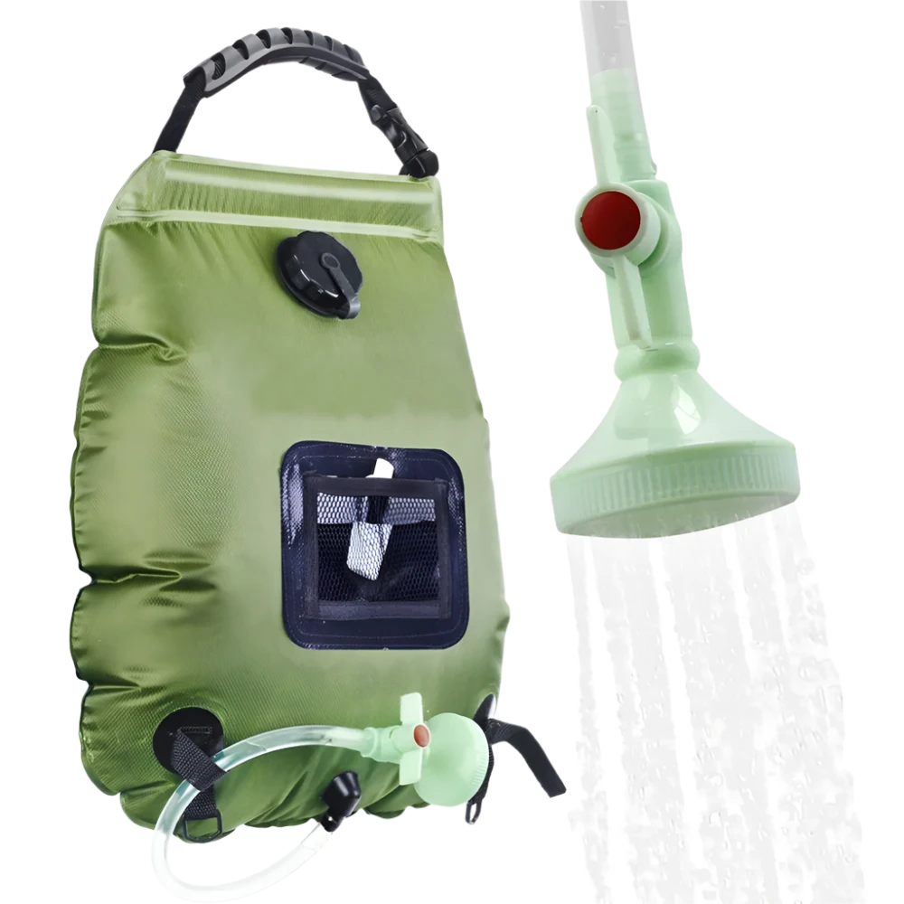 Camping-Duschbeutel 20 Liter in Grün mit Duschkopf