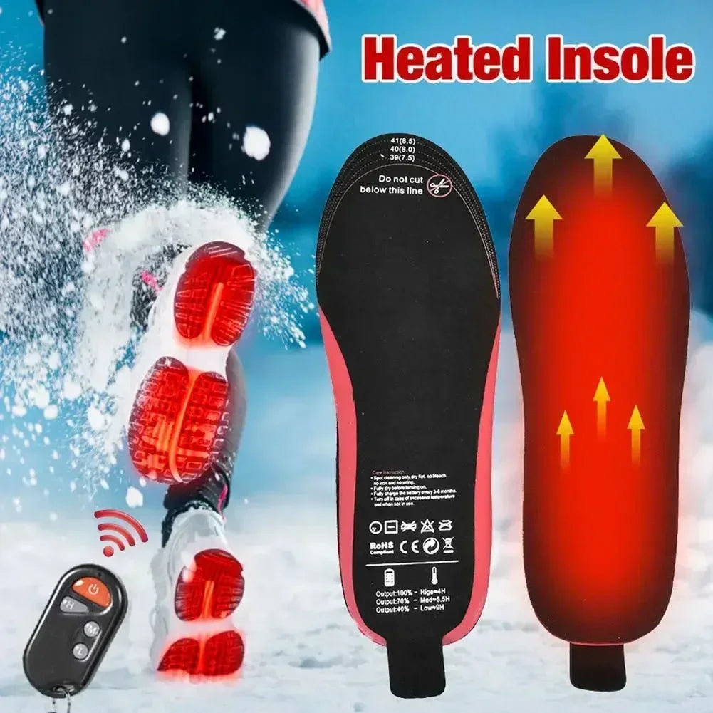 Verwarmde inlegzolen met afstandsbediening in de sneeuw