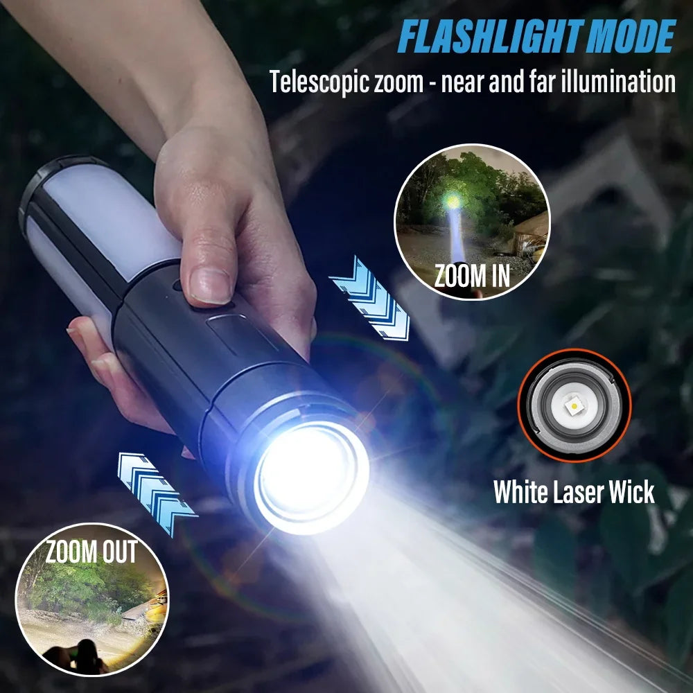 Shustar-Campinglampe als Taschenlampe mit Teleskopzoom