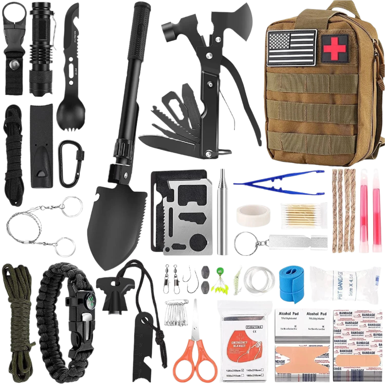 Noodpakket en survival kit voor noodgevallen of oorlog kopen met khaki tas