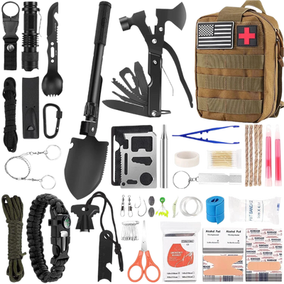 Noodpakket en survival kit voor noodgevallen of oorlog kopen met khaki tas