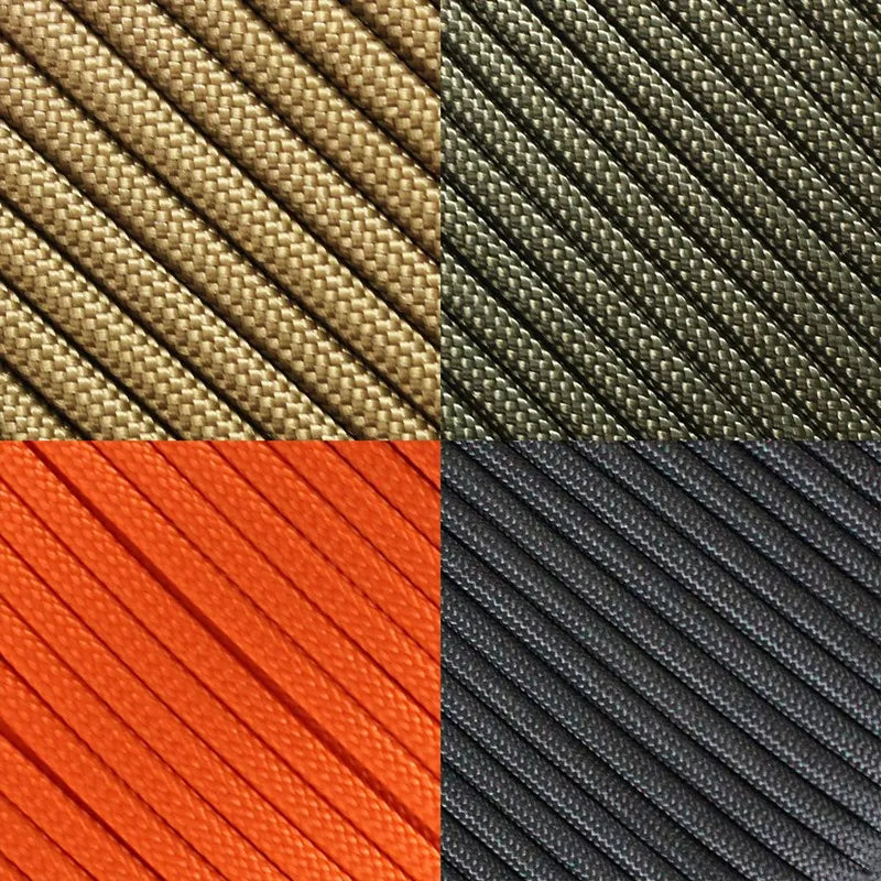 Paracord 550 Typ III in vier Farben nebeneinander